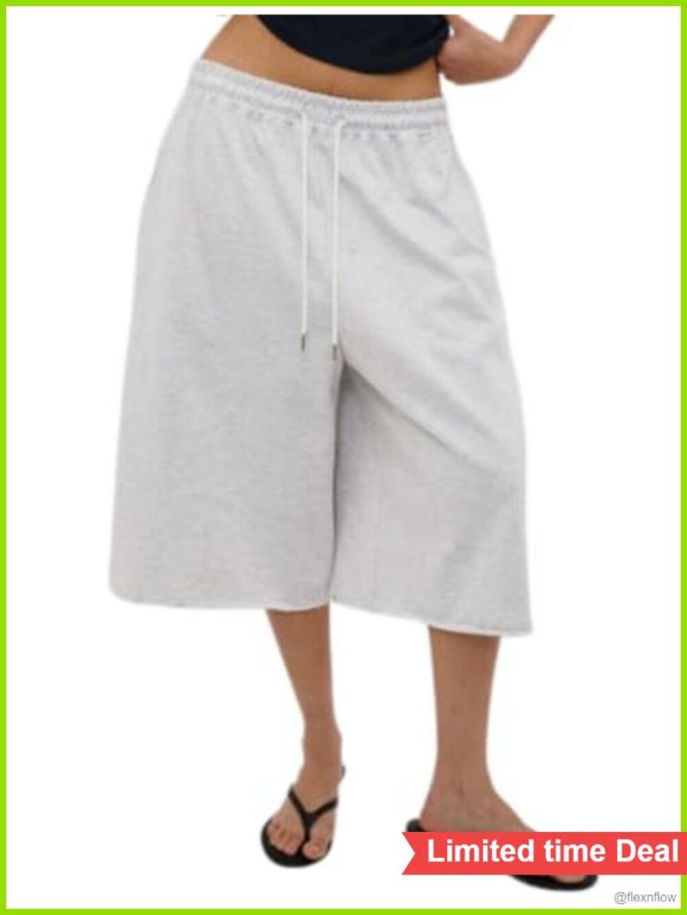 Women Wide Leg Sweat Shorts Bermuda Capri Low Rise Baggy Lounge